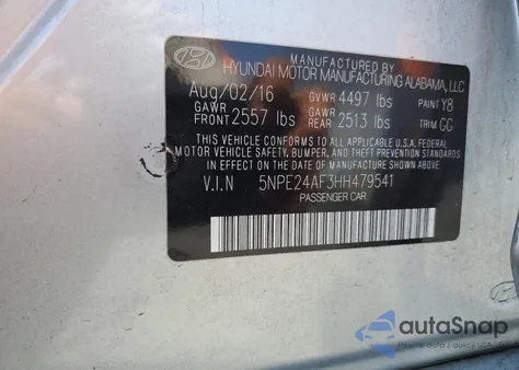 2017 Hyundai Sonata Se из США, поврежденный, VIN 5NPE24AF3HH479541